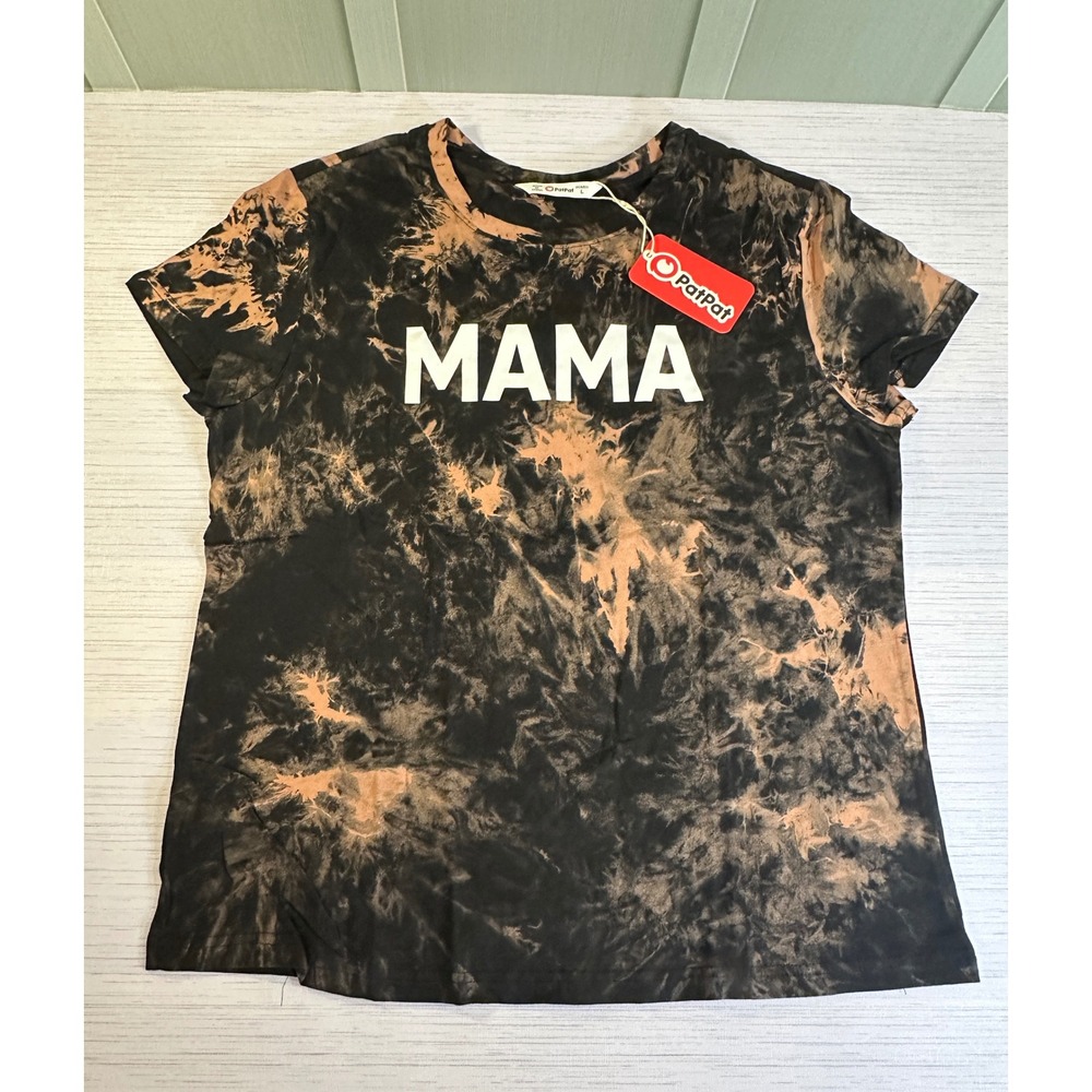 PatPat Mama Graphic Tee Women Large Black Orange Bleach Tie Dye Cotton T-Shirt